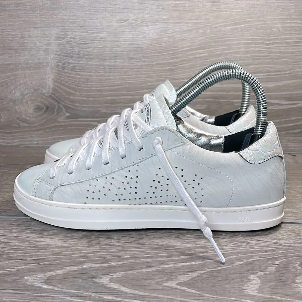 P448 John Women’s Sz 6-6.5/EU 36 Low Top Lace Up White Zebra Beige Sneakers